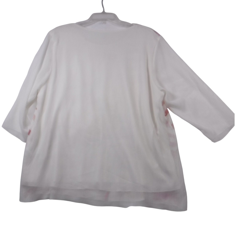 A~rtw Women XL White‎ Red Floral Poppy Stripe Rhinestone 3/4 Sleeve Blouse Top - Picture 6 of 12